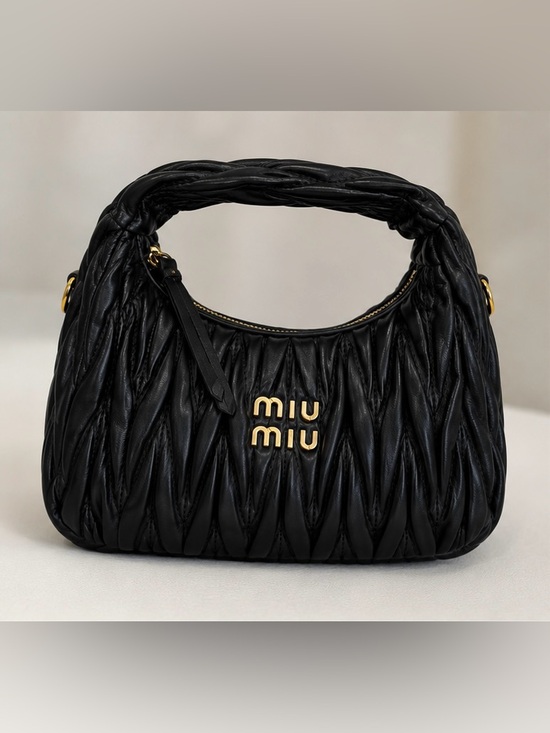 Miu Miu Handbags - Miu Miu Black Matelassé Top-Handle Mini Bag with Gold Logo